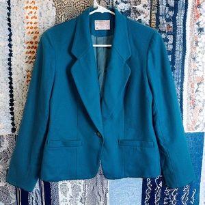 Pendleton Teal Virgin Wool Single Button Blazer